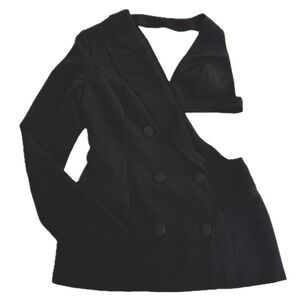 BLITHE Top Womens Small Black Biddy Babe Anjelina Tuxedo Double Breasted Blazer